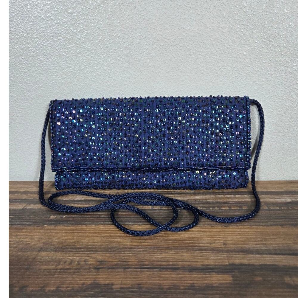 Valerie Stevens Beaded Navy Blue Purse Clutch Bag
